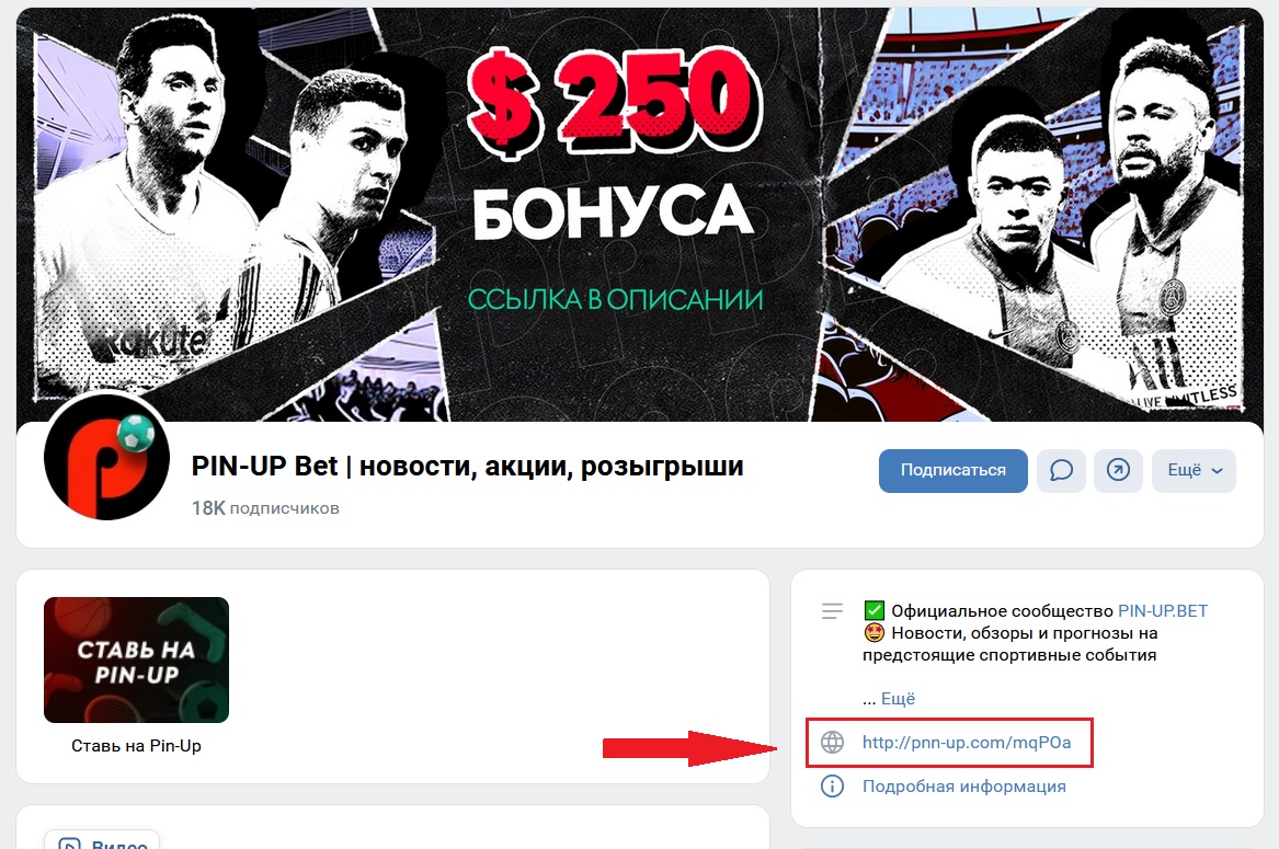 Ссылка на зеркало в официальной группе Pin-Up Вконтакте